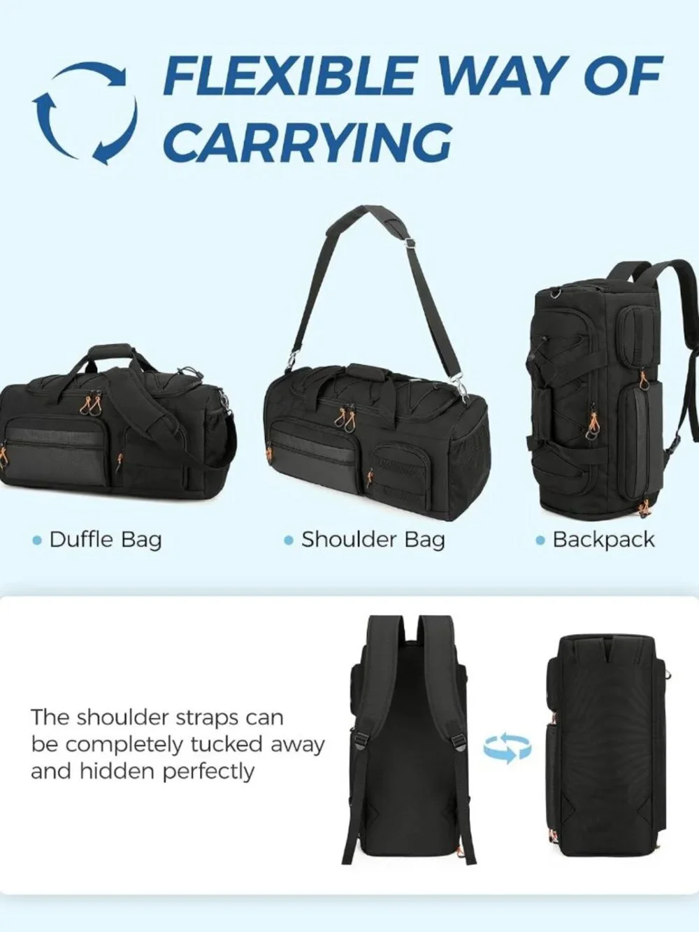 Versatile 45L Gym Duffle Backpack for Travel & Sports, Shoe Compartment, Wet